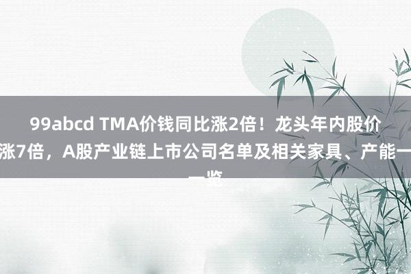 99abcd TMA价钱同比涨2倍！龙头年内股价暴涨7倍，A股产业链上市公司名单及相关家具、产能一览