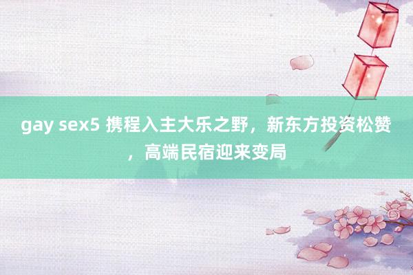 gay sex5 携程入主大乐之野，新东方投资松赞，高端民宿迎来变局