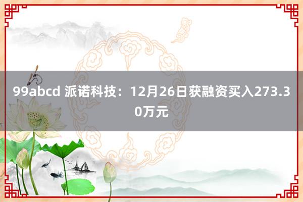 99abcd 派诺科技：12月26日获融资买入273.30万元
