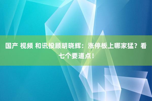 国产 视频 和讯投顾胡晓辉：涨停板上哪家猛？看七个要道点！