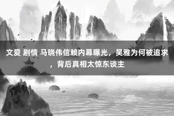 文爱 剧情 马晓伟信赖内幕曝光，吴雅为何被追求，背后真相太惊东谈主